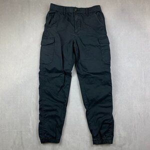 Uniqlo Mens Pants Small 27-30 Black Cargo Tapered Drawstring Cotton Spandex